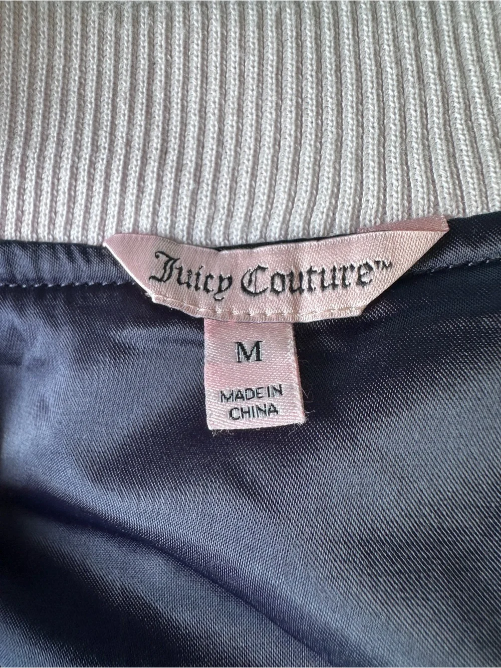 Juicy Couture Embroidered Cactus Satin Bomber Jacket Blue White Size M